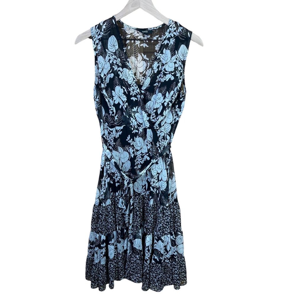 MSK Womens Size 6‎ Black/White Dress Floral Midi Mix Media Cottagecore Boho